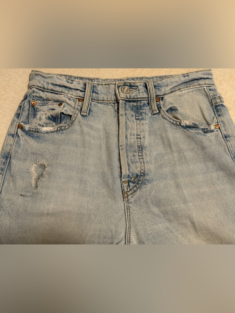 Mother Denim "Rambler Ankle Fray" Jeans Sz 25 High-Waist, Raw Hem, Two-Tone - Picture 14 of 16